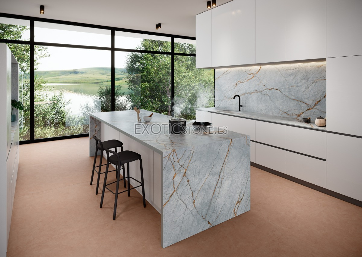 Armonía Azul: Isla de Cocina de Cuarcita Blue Roma por Exotic Stone Armonía Azul: Isla de Cocina de Cuarcita Blue Roma por Exotic Stone